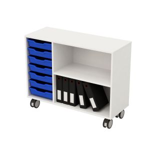 Етажерка, със 7 сини тавички, PP, 104 х 40 х 960 mm, ПДЧ 18 mm, бяла