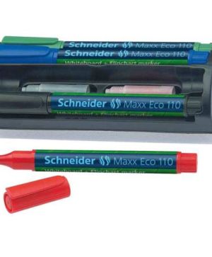 К-т Маркер за бяла дъска Schneider  4цв.с гъба