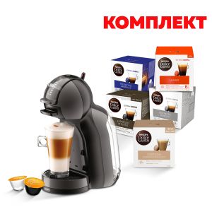 Кафе машина Krups Mini Me KP123810, автоматична, 1500 W, черна, в комплект с Nescafe Dolce Gusto Кафе капсули, 80 броя