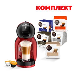 Кафе машина Krups Mini Me KP123H10, автоматична, 1500 W, червено-черна, в комплект с Nescafe Dolce Gusto Кафе капсули, 80 броя