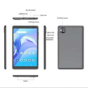 Таблет Pritom B8, 8'', Octa Core, 5G, 64 GB, 8 GB RAM, Android, 13, IPS, A523 Octa Core, предна камера 2 MP, сив