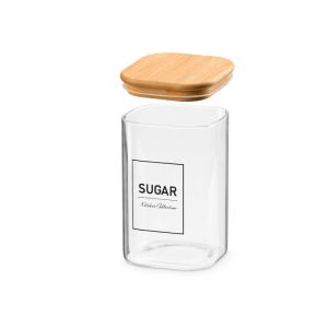 Буркан Vivalto, боросиликатно стъкло, с бамбуков капак, надпис захар, 1.2 L