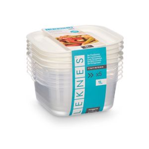 Кутия за храна Leknes, квадратна, пластмасова, 1000 ml, 5 броя