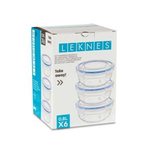 Кутия за съхранение Leknes, кръгла, пластмаса, 800 ml, 6 броя