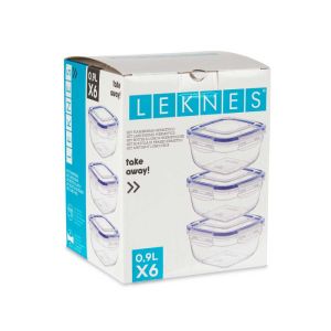 Кутия за съхранение Leknes, квадратна, пластмаса, 900 ml, 6 броя