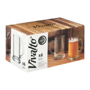 Халба за бира Vivalto, с дръжка, 650 ml, 6 броя