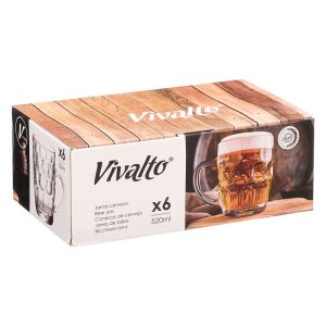 Халба за бира Vivalto, с дръжка, 520 ml, 6 броя