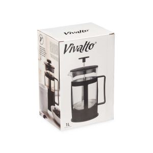 Кана за чай Vivalto, с преса, стъклена, 1 L, черна