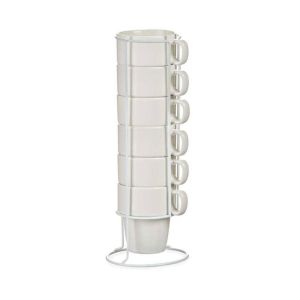 Чаша за кафе Vessia, със стойка, порцеланова, 360 ml, бяла, 6 броя