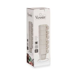Чаша за кафе Vessia, със стойка, порцеланова, 360 ml, бяла, 6 броя