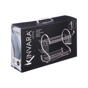 Сушилник за съдове Kinvara, на 2 нива, бял, с тава и хромирани аксесоари
