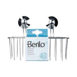 Поставка за баня Berilo, стенна, правоъгълна, метална, с вакуум, сребриста