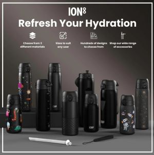 Бутилка за вода Ion8 SC, рециклирана пластмаса, 500ml, ЧЕРЕН