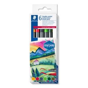 Акварелни флумастри Staedtler DJ, двувърхи, 6 цвята, EUROPE