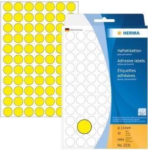 Самоз. етикети Herma ф13mm, 77 на лист, 32л, ЖЪЛТ