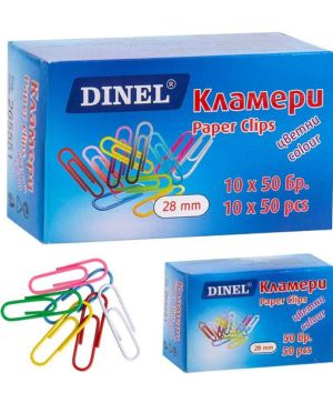 Кламери Dinel 28 mm, 50 бр., цветни