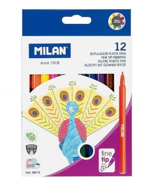 Флумастери Milan с тънък връх,12 цвята