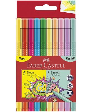 Флумастери Faber-Castell 10 цвята, 5 неон + 5 пастел