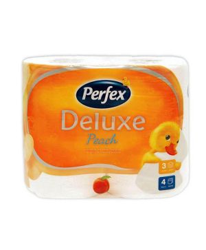 Тоалетна хартия PERFEX DE LUXE, 4 броя,3 пласта, праскова