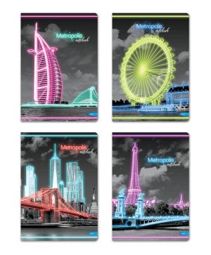 Тетрадка Metropolis, A5, 96л., ред, офсет, твърди кори
