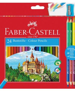 Моливи цветни Faber-Castell, 24+6 цвята + острилка