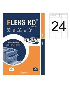 Етикети в кутия A4 Fleks Ko, 24 броя на лист, 70/37 mm., 100 броя