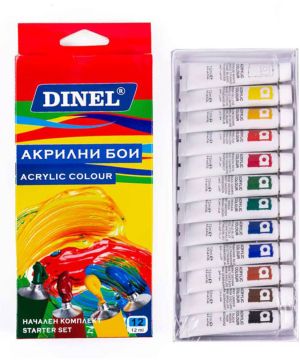 Акрилни бои Dinel 12 цвята в туби