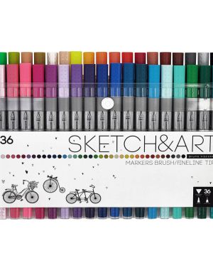 Двувърхи маркери четка+тънкописец Sketch&Art 36 цвята
