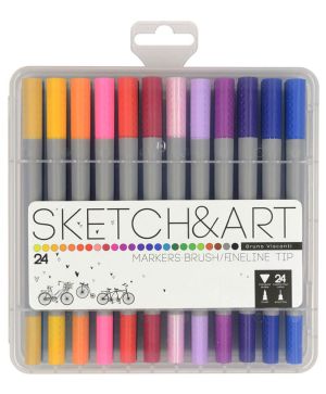 Двувърхи маркери четка+тънкописец Sketch&Art 24 цвята