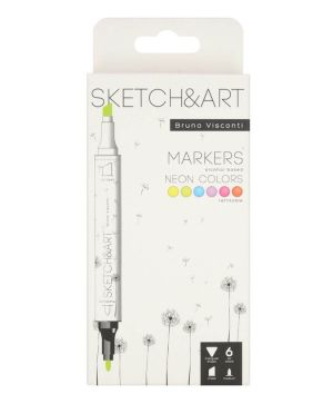 Двувърхи маркери Sketch&Art, 6 цвята, Неон