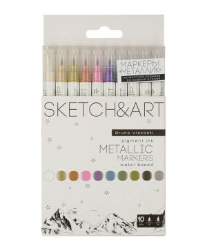 Двувърхи маркери Sketch&Art, 10 цвята, Металик