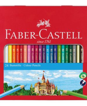 Моливи цветни Faber Castell,  замък, метална кутия, 24 цвята