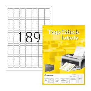 Top Stick Самозалепващи се етикети, A4, 25.4 х 10 mm, 189 броя, 100 листа