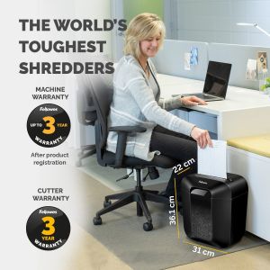 Шредер за унищожаване на документи Fellowes Powershred LX25, P-4, Cross-Cut, черен, обем на коша 11 L, време за работа 3 мин