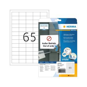 Herma Самозалепващи се етикети, A4, презалепващи, 38.1 х 21.2 mm, 65 броя, 25 листа
