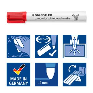 Комплект Маркери Staedtler Lumocolor 351 за бяла дъска, обли, 6 цвята
