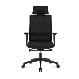 Ергономичен стол RFG Meteor X Black HB, дамаска и меш, до 130 kg, черна седалка, черна облегалка