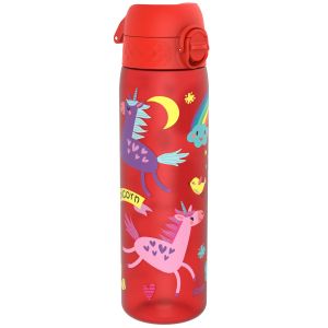 Бутилка за вода Ion8 Print, рециклирана пластмаса, 500ml, ЕДНОРОЗИ ЧЕРВЕНИ