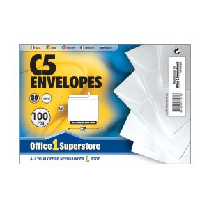 Office 1 Плик, C5, 162 x 229 mm, хартиен, със самозалепваща лента, бял, 100 броя